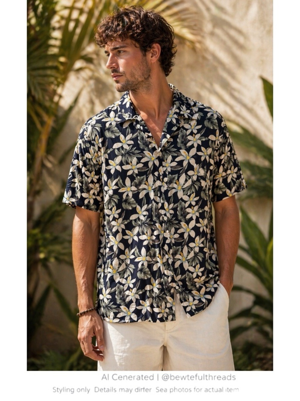 Tropical Plumeria Hawaiian Shirt Resort Vacation Camp Collar S